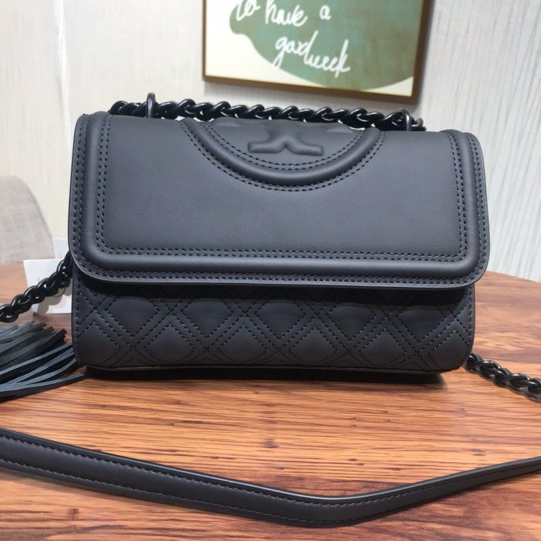 Tory Burch Fleming matte black shoulderbag handbag, Women's