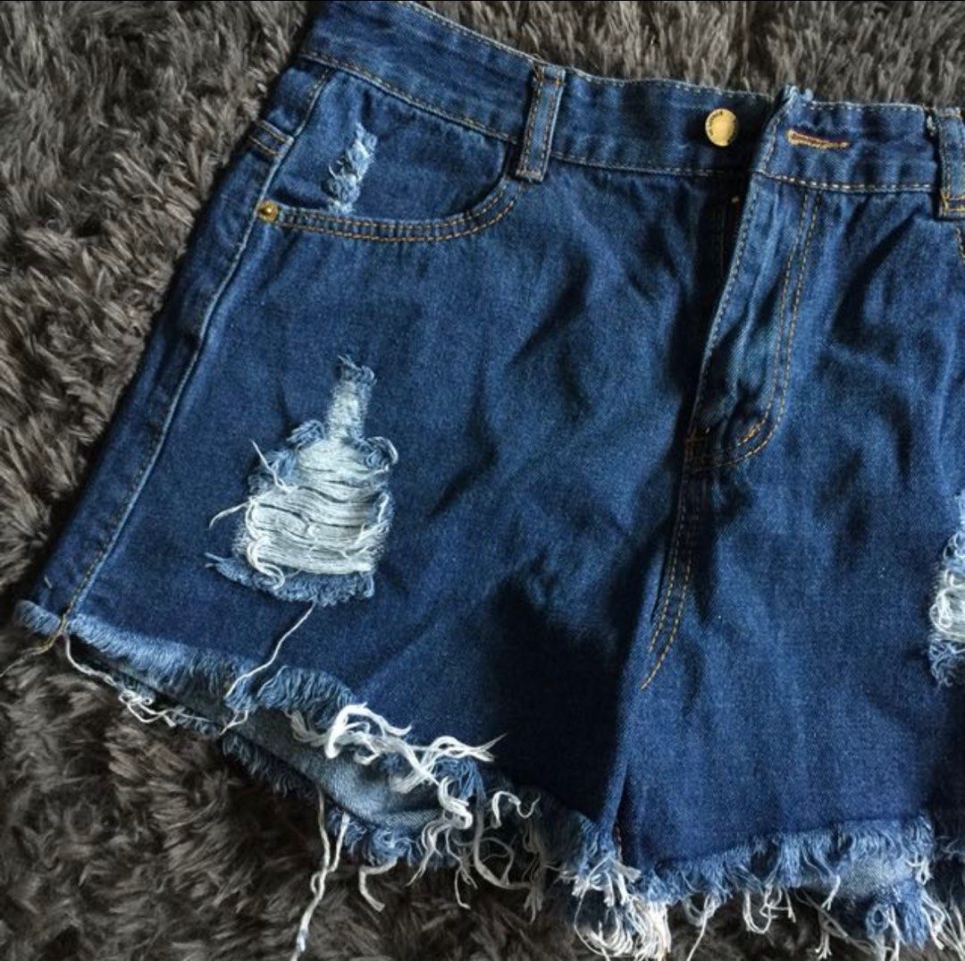 uk12 denim dark blue ripped shorts