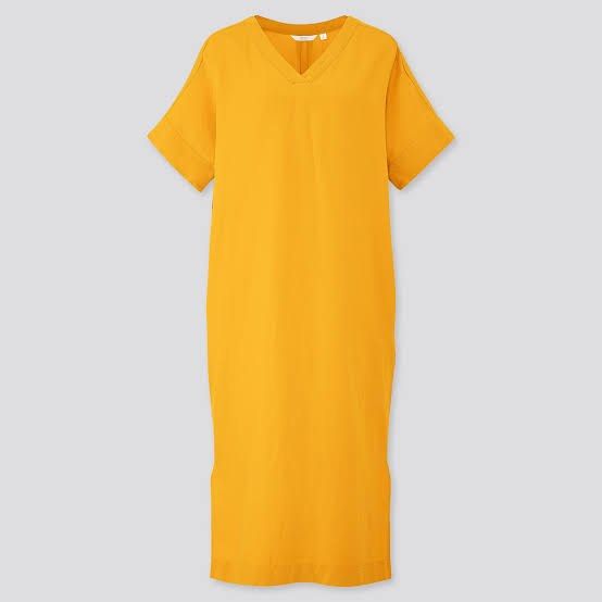 uniqlo orange linen dress Women's Linen Blend V Neck Dress (Short Sleeve)