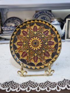 Vintage Cloisonne Byzantine Colorful Mosaic Design Enamel On Brass Wall Hanging 6"