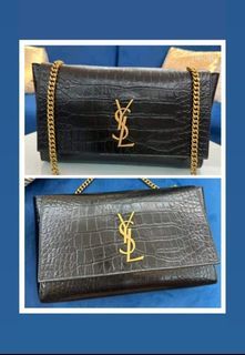 YSL Kate Medium Reversible Chain in Suede and Crocodile-Embossed Leather Bag