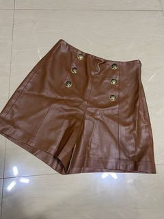 Zara faux lather brown short