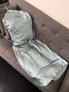 Zara Satin Silk Blue-Grey Evening Dress