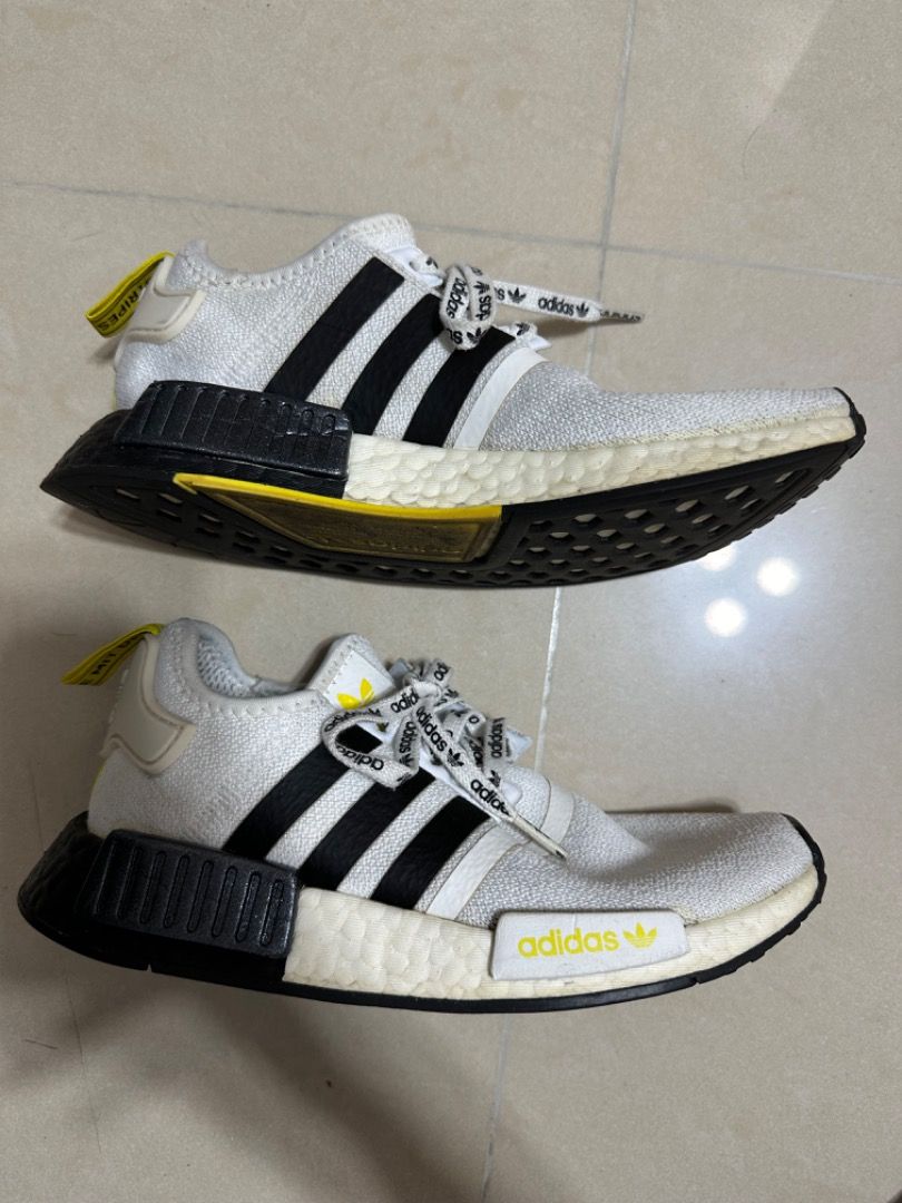 Adidas NMD R1 STLT Primeknit White Black Bright Yellow Sneaker Carousell