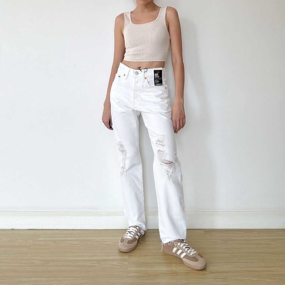 White levi ripped jeans hot sale