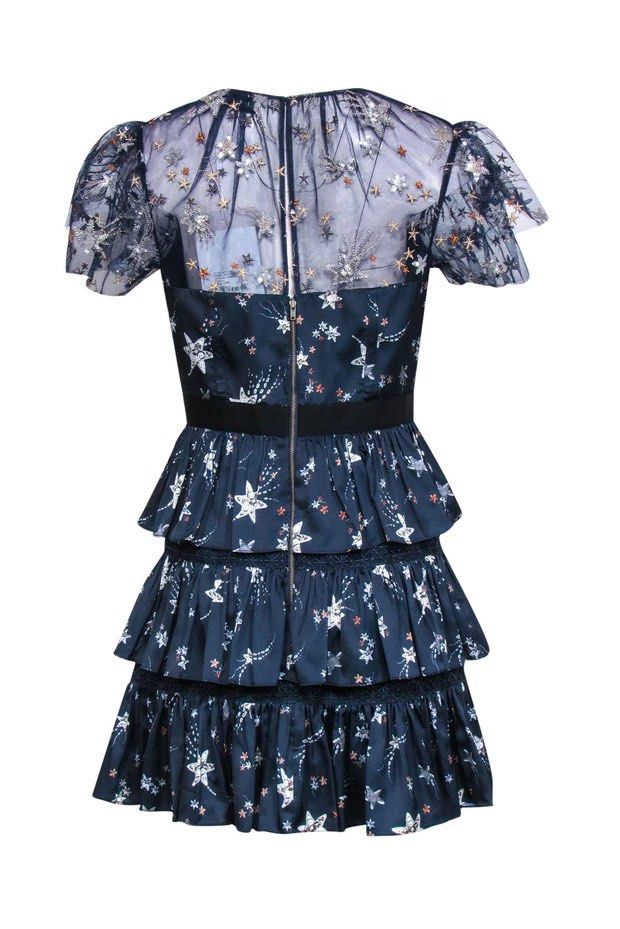 self portrait star mini dress self-portrait Star Printed Off Shoulder Dress in Navy