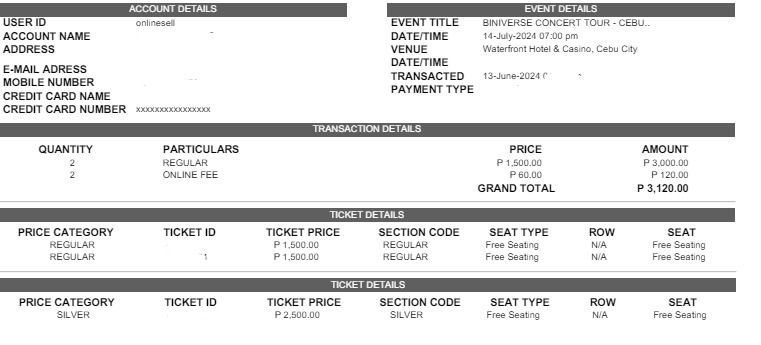 BINI in CEBU (Category: Events Tickets) located in Manila. Submitted by labronjames33 (Listing ID 1308553103, Image 1). Description: WTS/LFB/SELLING BINIVERSE in Cebu July 14, 2024 Waterfront Hotel and Casino, Cebu City 4 SILVER 4 REGULAR #BINIVERSE #BINIinCebu.