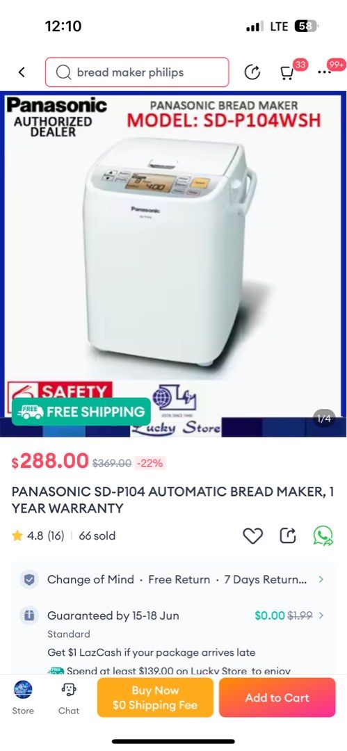 Bread Maker Panasonic (Category: Bakeware) located in Singapore. Submitted by leoyoel (Listing ID 1308632538, Image 2). Description: SD MDX 102 K Similar model costs 280 on laz .