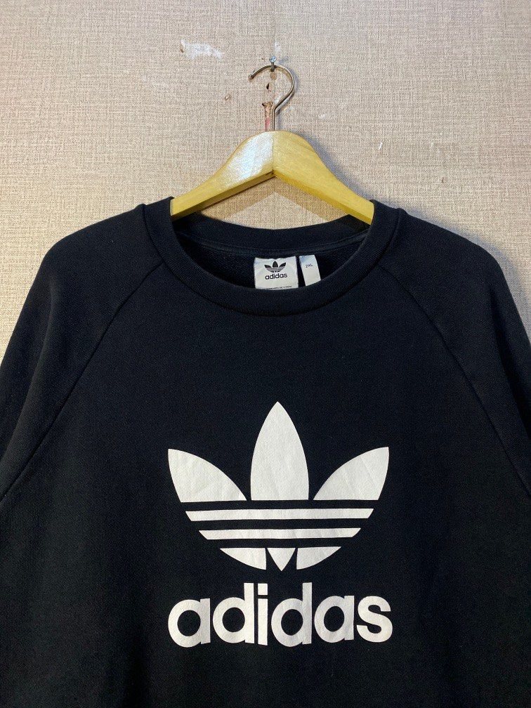 Crewneck Adidas Trefoil hitam, Fesyen Pria, Pakaian Atasan di