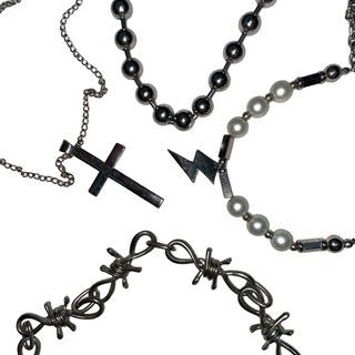 Grunge Goth Emo Silver Cross Thorn Steel ball Necklace Accessory Jewelry