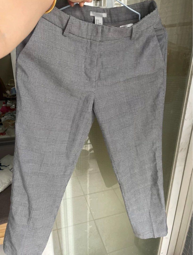 h m slim work trousers checkered plaid