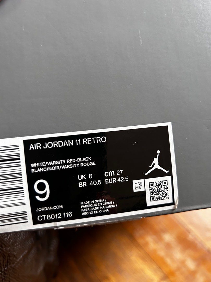 Jordan 11 Varsity Red (Category: Sneakers) located in Makati City. Submitted by anotherpinpoint (Listing ID 1308522755, Image 2). Description: 100% original Rfs: decluttering See pics Used only once in the mall.