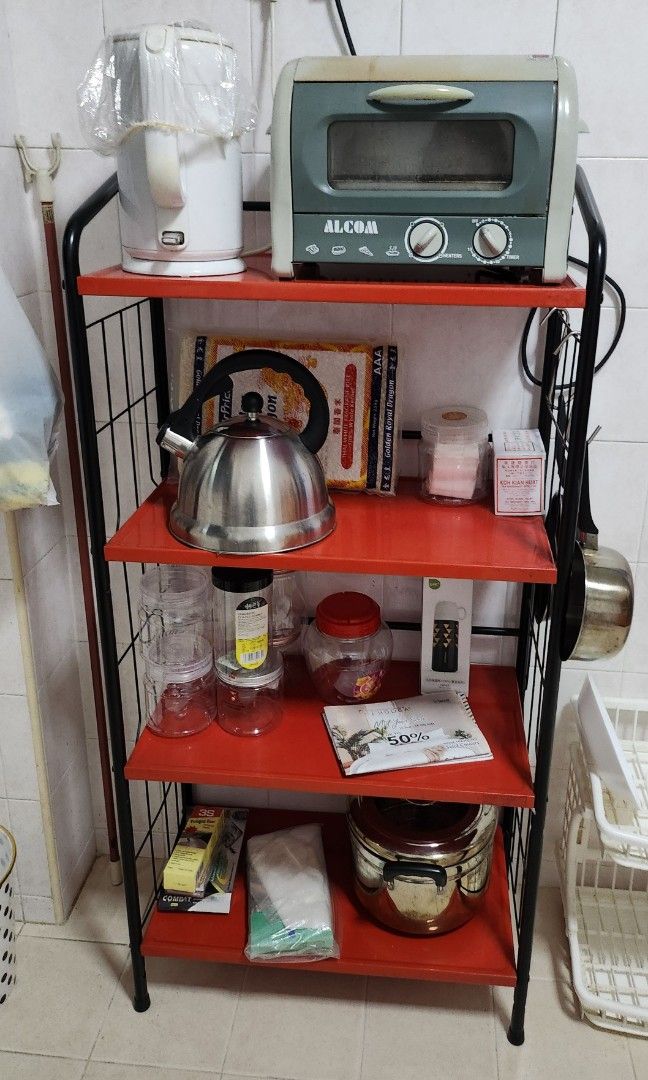Kitchen Rack (Category: Shelves, Cabinets & Racks) located in Singapore. Submitted by frasers (Listing ID 1308634682, Image 1). Description: 4 level red & black rack.