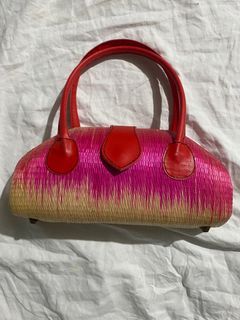Collection (Kultura Bag) Oval Buntal Handbag with Leather Strap and Clasp