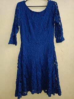 Lush Royal Blue Lace Trim Fit and Flare Dress