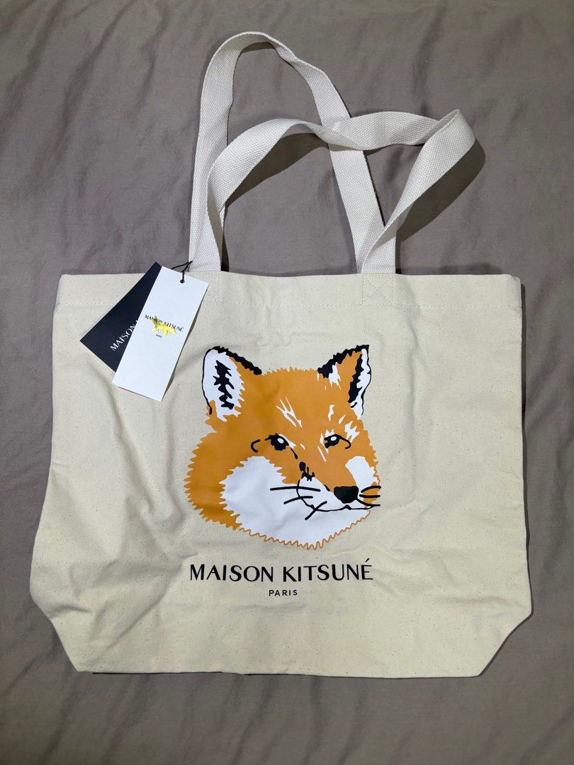 Maison kitsune pastel theany fox head tote bag