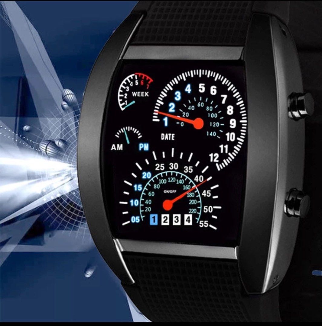 Men's black rubber speedometer digital wrist led watches hot sale