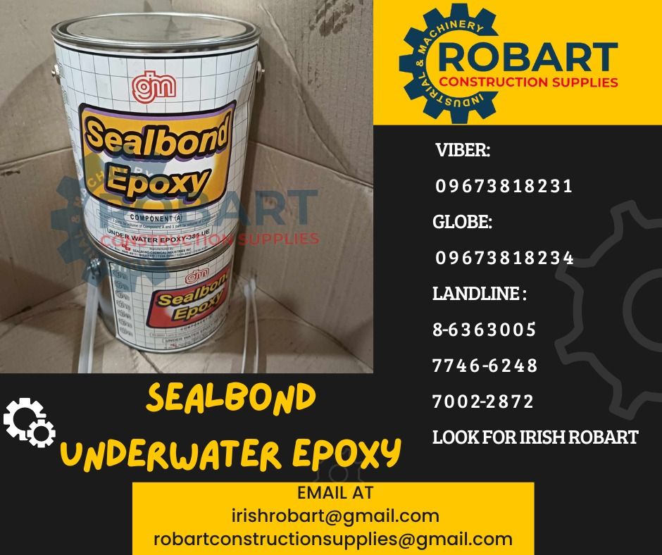 Sealbond Underwater Epoxy (Category: Construction Tools & Equipment) located in Manila. Submitted by irishrobart_22 (Listing ID 1308511601, Image 1). Description: Sealbond Underwater Epoxy 385-UE SEND US MESSAGE FOR INQUIRIES ‼️‼️ LOOK FOR IRISH ROBART VBR : 0 9 6 7 3 8 1 8 2 3 1/ 0 9 6 7 3 8 1 8 2 3 4 LANDLINE 8-6 3 6 3 0 0 5 / 7 7 4 6 -6 2 4 / 7 0 0 2-2 8 7 2 GMAIL: I R I S H R O B A R T @ G M A I L . C O M Office Address: 1405 Yuseco St. Sta C