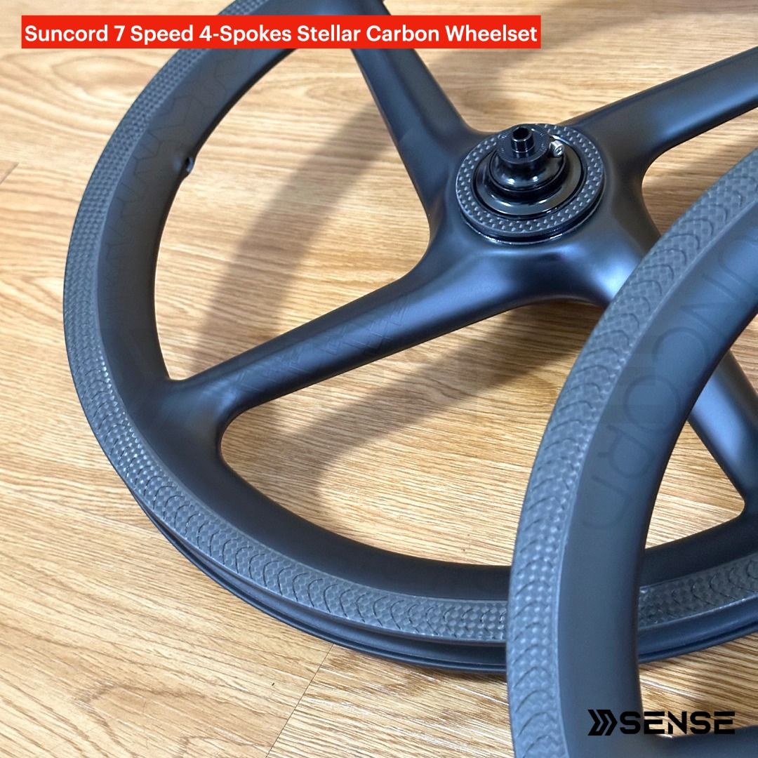 Suncord 7 Speed 4-Spokes Stellar Carbon Wheelset for Brompton, Sports ...