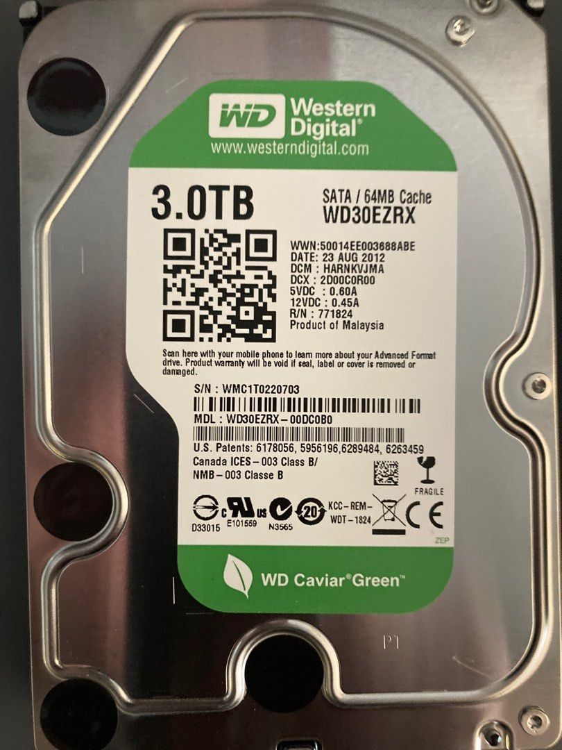 WD Green 3TB hard drive WD30EZRX Computers Tech Parts Accessories Hard Disks Thumbdrives on Carousell