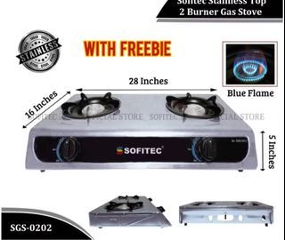 2 Burner Silver Gas Stove Stainless Steel Automatic Ignition Grill Cooker Lutuan Sofitec SGS-0202