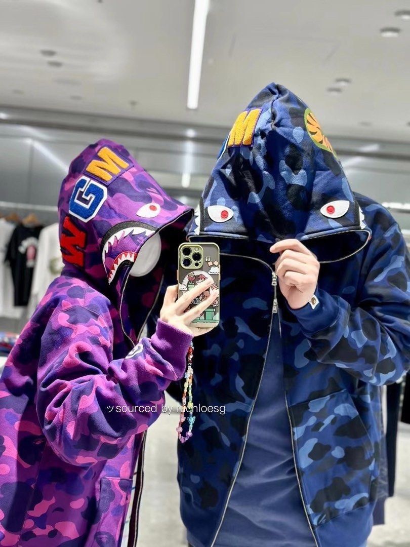 BAPE COLOR CAMO SHARK FULL ZIP HOODIE Men s Fashion Tops Sets Hoodies on Carousell