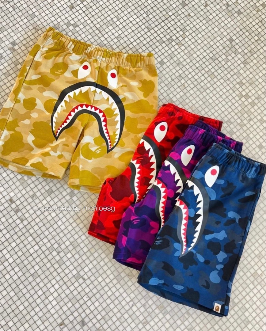BAPE COLOR CAMO SHARK SWEAT SHORTS, Men's Fashion, Bottoms, Shorts