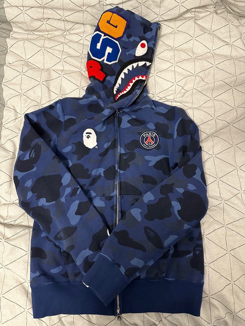 Bape x psg shark full zip hoodie navy deals