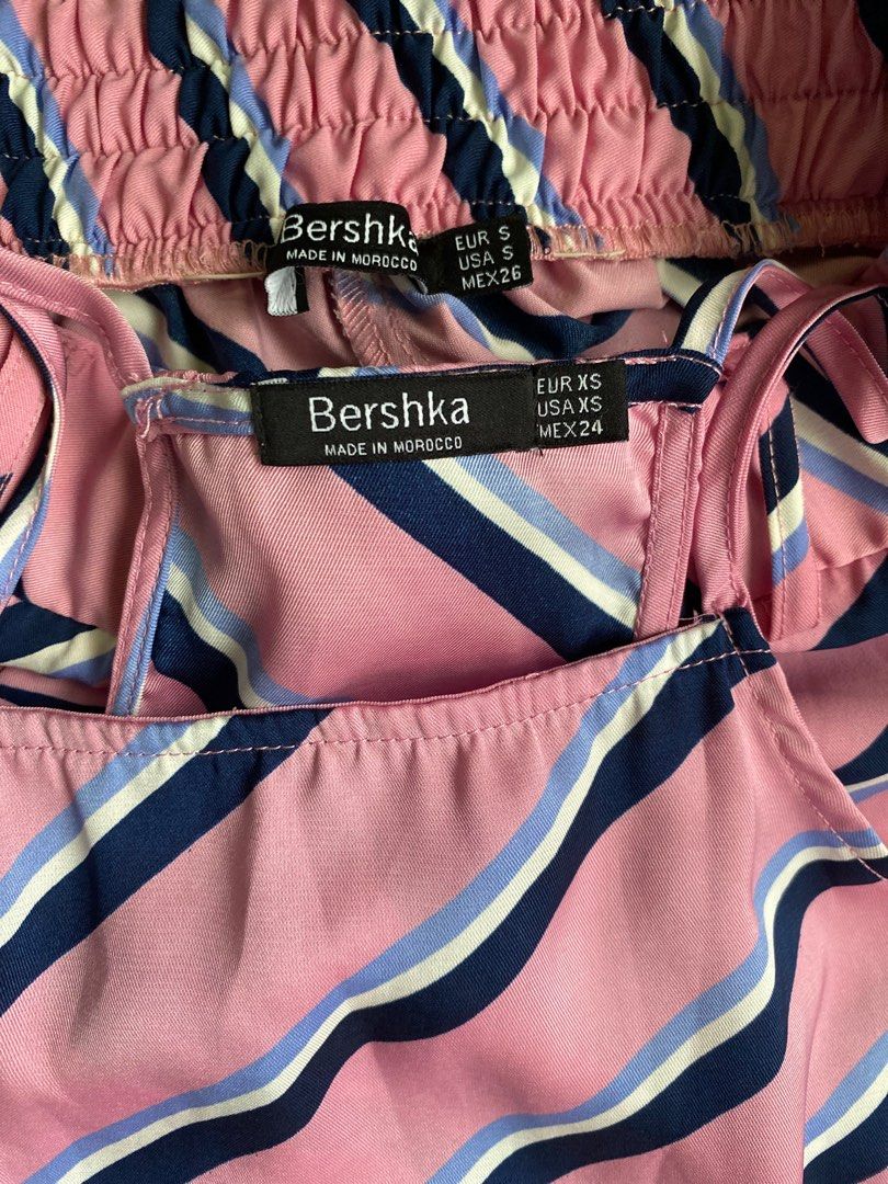 Bershka satin silk coordinates (Category: Sets or Coordinates) located in Bauang. Submitted by bellefiori (Listing ID 1308753950, Image 2). Description: used once top xs pants small (garterized and belted) fits 24-28 waist Length is 36 inches so pretty when worn.