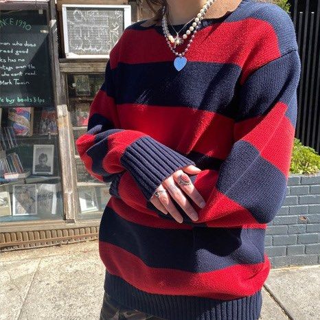Brandy Melville Tate sweater red and blue Women s Fashion Coats Jackets and Outerwear on Carousell
