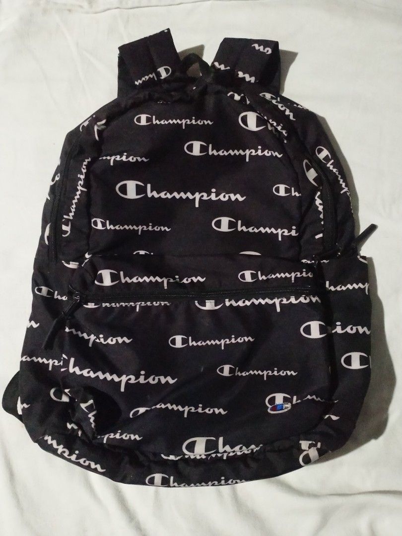 Champion Script All Over Print Backpack Women s Fashion Bags Wallets Backpacks on Carousell