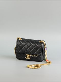 Chanel Lambskin Resin Quilted Mini Pearl Samba Square Flap Black Series 31