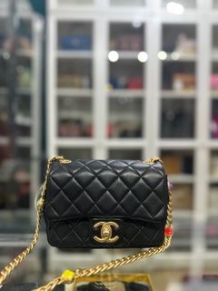 Chanel Lambskin Resin Quilted Mini Pearl Samba Square Flap Black Series 31