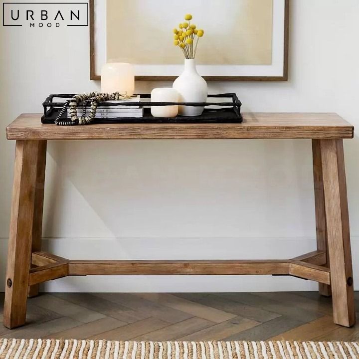 EDVARD Rustic Solid Wood Console Table (Category: Tables & Sets) located in Singapore. Submitted by urbanist (Listing ID 1308702257, Image 2). Description: Transform your entryway with our EDVARD credenza. Crafted from high-quality wood, this table features a farmhouse design that enhances any rustic, vintage, or Scandinavian decor. Perfect for displaying decorative items or storing essentials, the EDVARD Porch Table is an ideal addition to your 