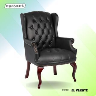 #newarrivals #NowAvailable Ergodynamic EL CLIENTE Executive High-back Synthetic Leather Italian Guest Office Chair, Wooden Legs, Padded Fixed Armrests.