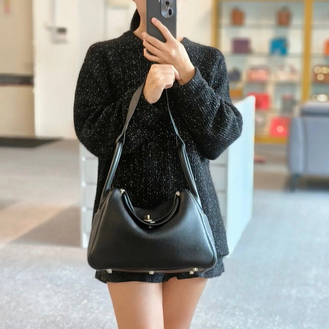 Hermes Lindy 30 Black Clemence Palladium Hardware