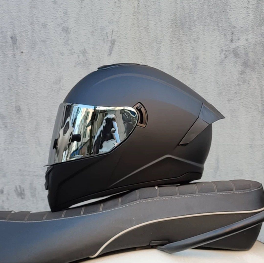 Chrome Supermoto Helmet With Visor Chrome Black And Silver