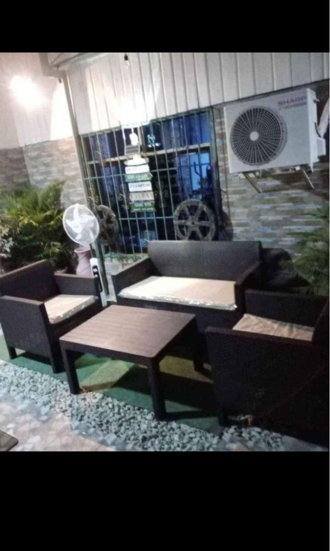JOLLY RATTAN SALA SET WITH FOAM (Category: Sofas) located in Manila. Submitted by kellychz (Listing ID 1308802486, Image 1). Description: Jolly rattan sala set plastic rattan brand new on hand 1pc 2 seater 2pcs single sofa 1pc center table free foam cod or gcash.