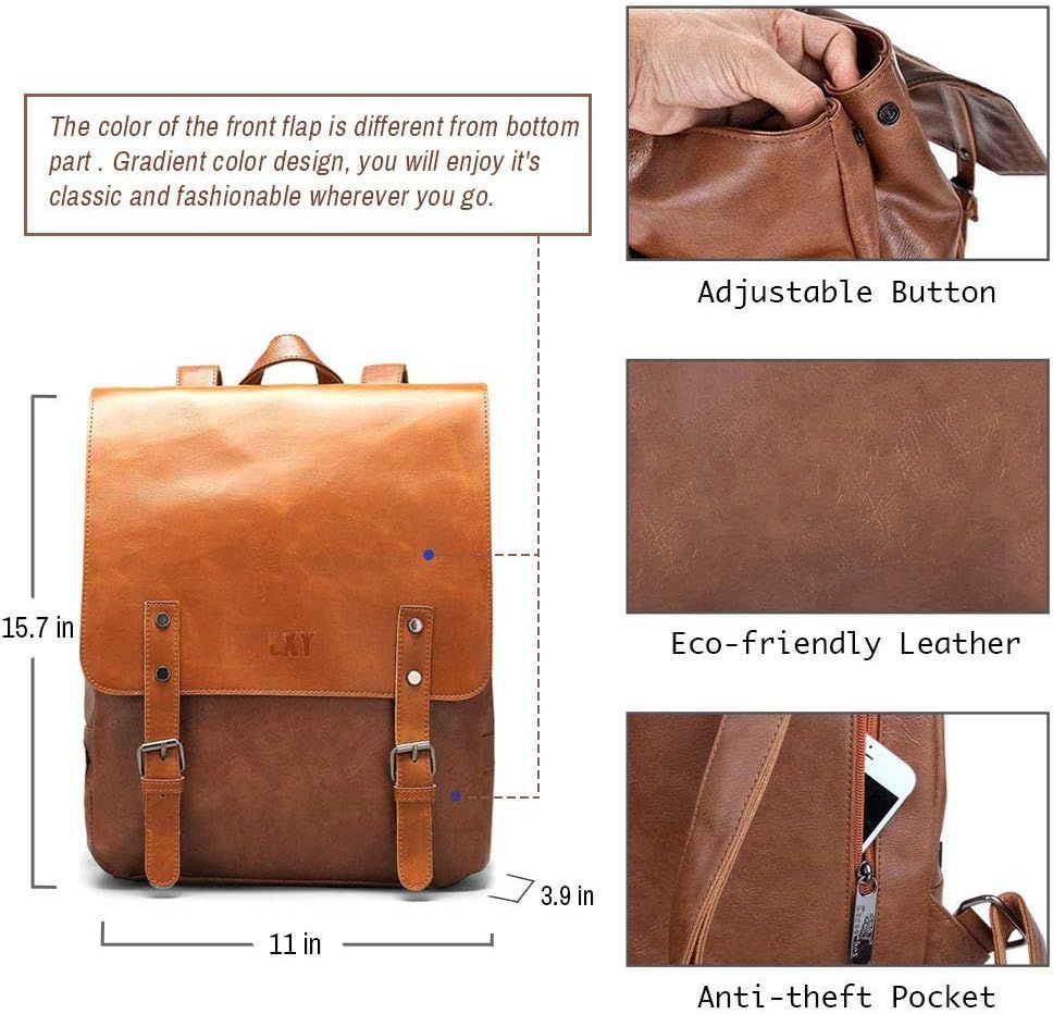 LXY Vegan Leather Backpack Vintage Laptop Bookbag for Women Men Brown Men s Fashion Bags Backpacks on Carousell