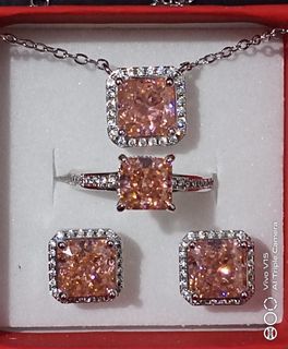 Padparadscha earrings, necklace and ring set