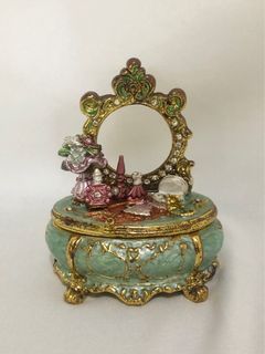 Rare Vintage 1990s vanity mirror porcelain and enamel jewelry box