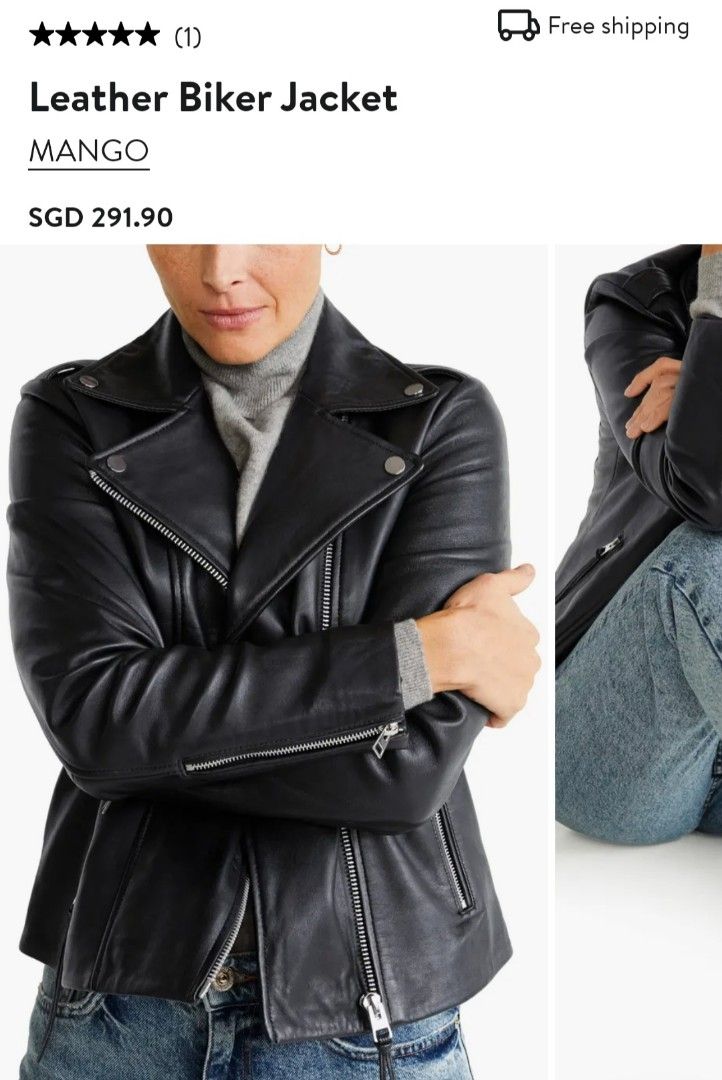 RTP 299 Mango Genuine Leather Black Leather Biker Jacket Size XS BRAND NEW Women s Fashion Coats Jackets and Outerwear on Carousell