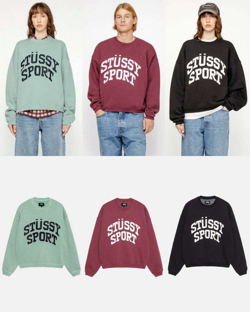 Stussy Big Crackle Sport Crewneck Sweatshirt, Fesyen Pria