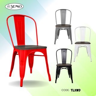 Sumo TLXWD All Steel Tolix Chair, with Wood on Seater Powder Coated Steel Frame, Solid Steel Welded Construction
