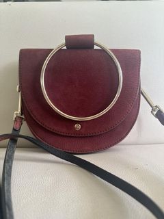 Theory Whitney Hoop Bag in Fine Suede Red