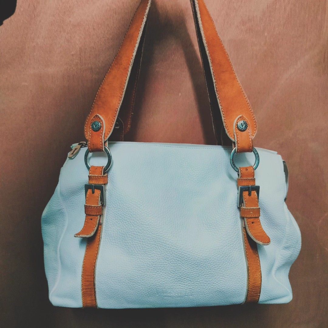 VALENTINA White Brown Leather Shoulder Bag