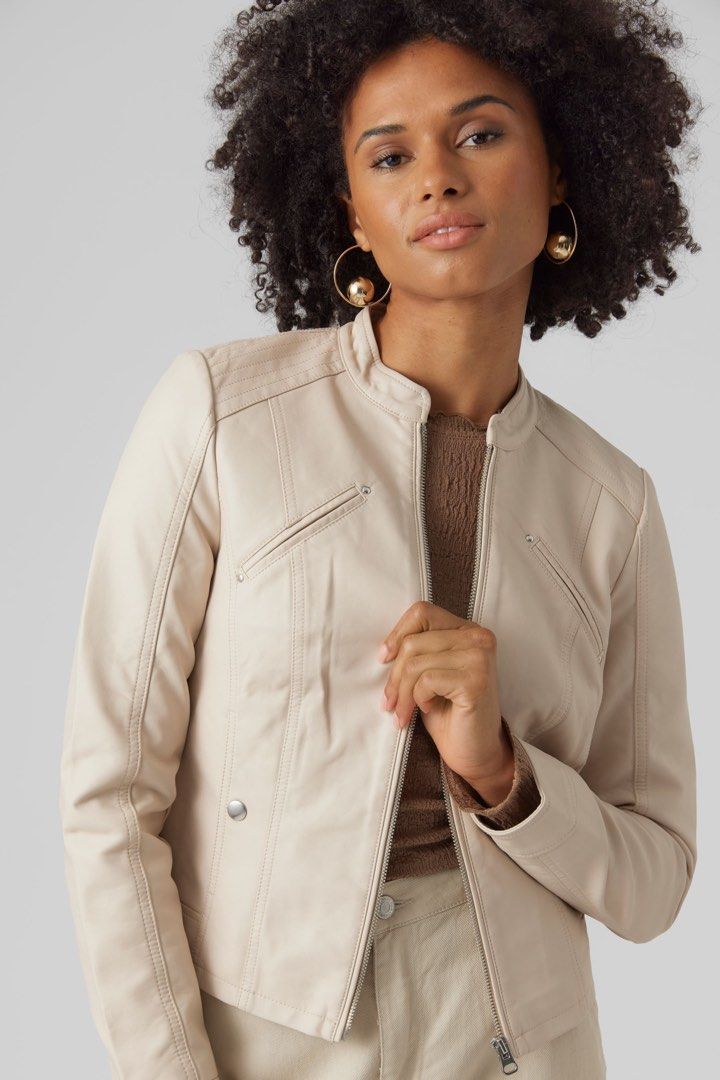 VERO MODA Collarless Faux Leather Biker Jacket Women s Fashion Coats Jackets and Outerwear on Carousell