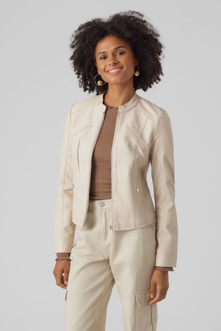 Record breaker collarless faux leather moto jacket on sale