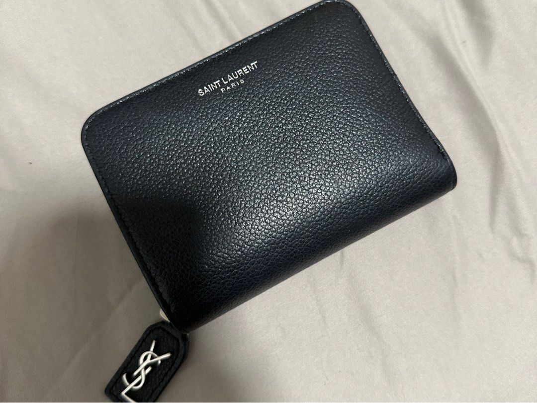 Yves Saint Laurent Black Grained Leather Zip Compact Rive Gauche