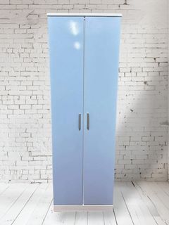2 Door White and Light Blue Wardrobe Closet Cabinet